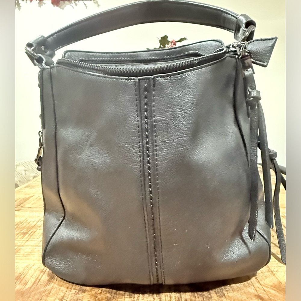 Elegant Gray Faux Leather Handbag